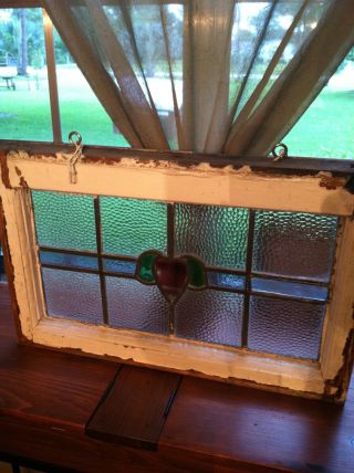 Antique Stained Glass Window In Pine Frame,  Must See photo
