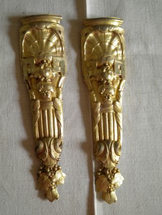 Antique French Ormolu Brass Decorative Furniture Hardware 1900s Two Pieces Large photo