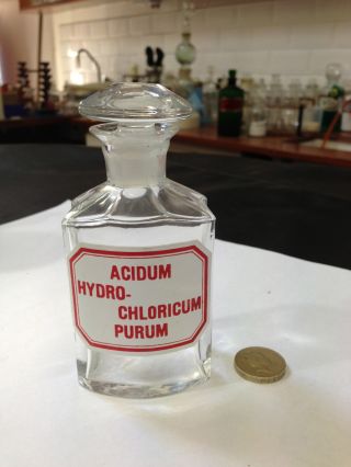 Rare Crystal Hydrochloric Acid Antique Chemist Pharmacy Apothecary Bottle Jar photo