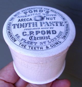 Antique,  Ceramic,  American White Chemist ' S Toothpaste Jar Crock Pot Lid photo