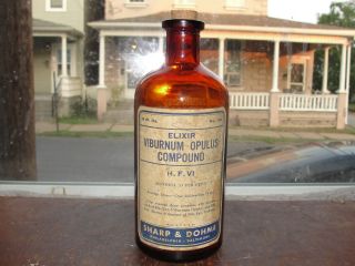 Early 1900s Sharp & Dohme Baltimore Viburnum Opulus Labeled Medicine Bottle photo