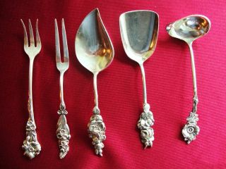 Vintage Silver Reed & Barton Ladle Oyster Olive Fork Sugar Spoon Floral Design photo