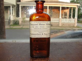 Schlotterbeck & Foss Portland Me Labeled Embossed Medicine Bottle Amber 1920s photo