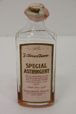Antique 1914 Venetian Astringent Elizabeth Arden Cork Sealed Glass Bottle 4 Oz photo