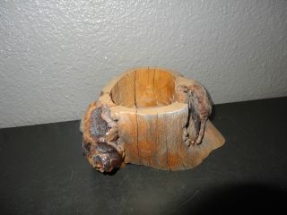 Handmade Knot Carved Wooden Folk Art Bowl Change Matches Mantle Cabin Decor photo