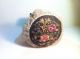 Antique Black Flint Glass Base Make - Do Pin Cushion W/ Needlework Lace Primitives photo 3