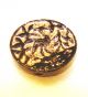 Antique Black Glass Button W/gold W/prehistoric Bird Or Dinosaur & Leaves 11/16” Buttons photo 1