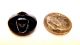 Antique Black Glass Button W/gold W/prehistoric Bird Or Dinosaur & Leaves 11/16” Buttons photo 6