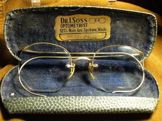 Early 1900 ' S B&l 110/12k Gold Filled Eyeglasses W/orig Art Deco Case & Foil Labe photo