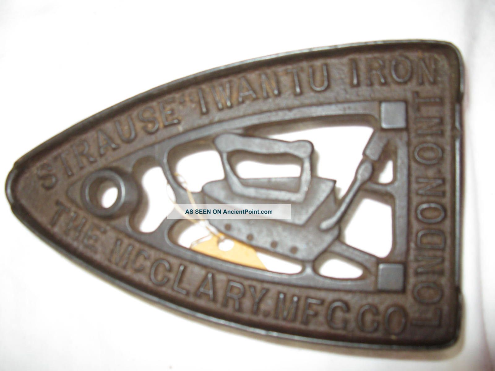Antique Clothes Iron Trivet: London Ont.  Strause Iwantu Iron The Mcclary Mfg Co Trivets photo