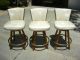Three Danish Mid Century Barstools Decorative Nails Swivel Chairs Pair Post-1950 photo 1