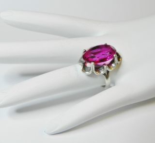 Fine Old Sterling 925 Mexico Prong Set Ruby Crystal/stone/glass Ring Sz 7 3/4 photo