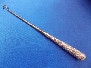 Silver Handle Antique Vintage Button Hook With Round Handle photo
