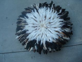 White,  Black,  Brown & Tan Feather / African / Headdress / Juju Hat photo