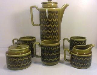 Vintage 6pc Hornsea Heirloom Ceramic Green Tea Set England Mid Century Modern photo