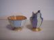 Antique Art Deco Luster Creamer Sugar Bowl Angular Blue Yellow Stripe Noritake Art Deco photo 1