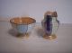 Antique Art Deco Luster Creamer Sugar Bowl Angular Blue Yellow Stripe Noritake Art Deco photo 2