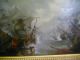 Warship Sea Battle Of Kamperduin - 19th Century. .  Oil On Board - Unique Staving Folk Art photo 6