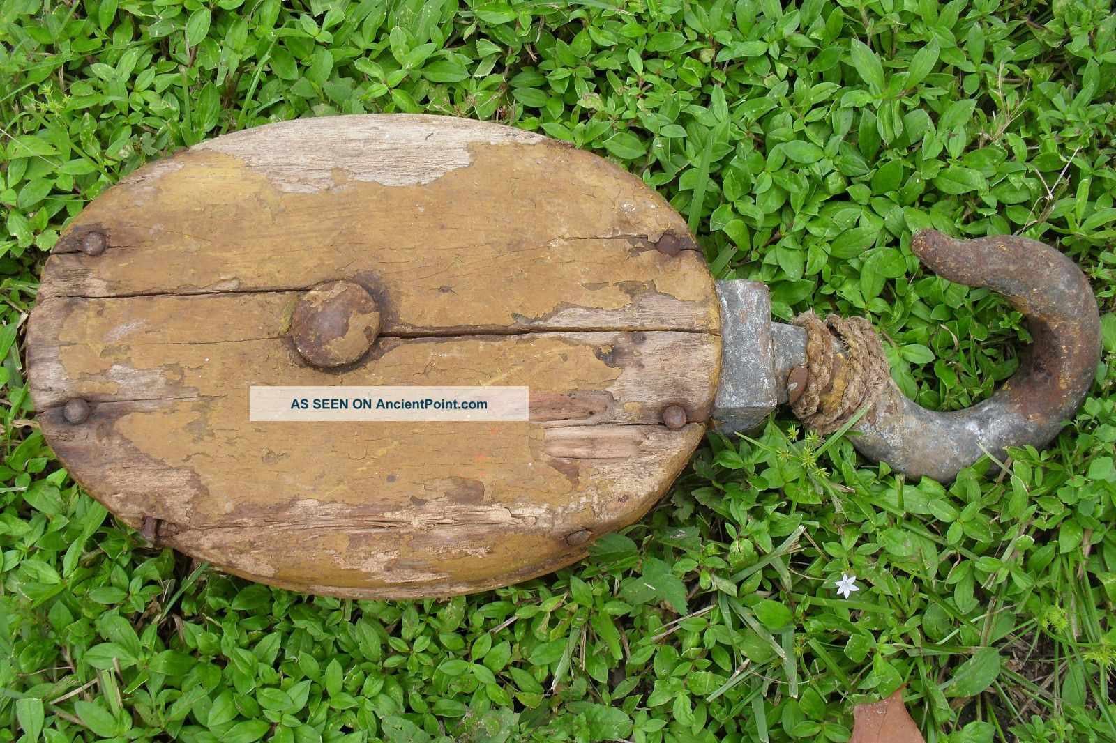 Antique Ships Salvage Block And Tackle/pulley Square Nails Huge Primitives photo