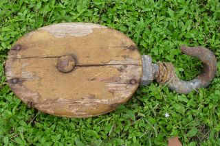 Antique Ships Salvage Block And Tackle/pulley Square Nails Huge photo