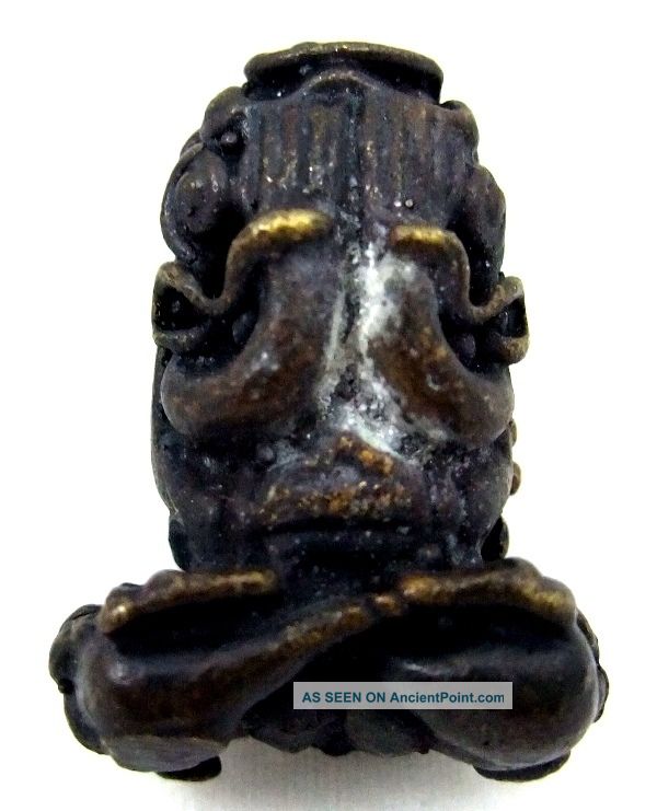 Real Bronze Phra Pidta Thai Closed Eyes Buddha Amulet With Temple Box Collection Amulets photo
