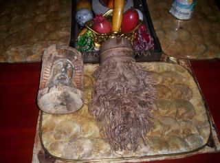 Antique Bamboo Root Face Mask Carving And Jesus Christ Wood Carving Collectable photo