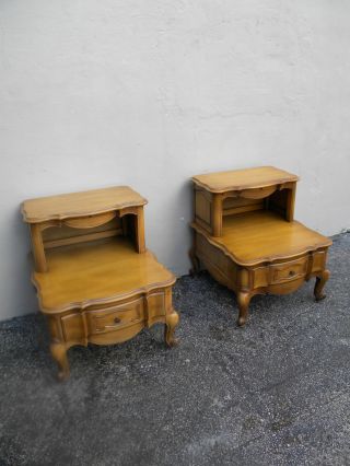 Pair Of French Serpentine Cherry Nightstands / End Tables By White 2679 photo