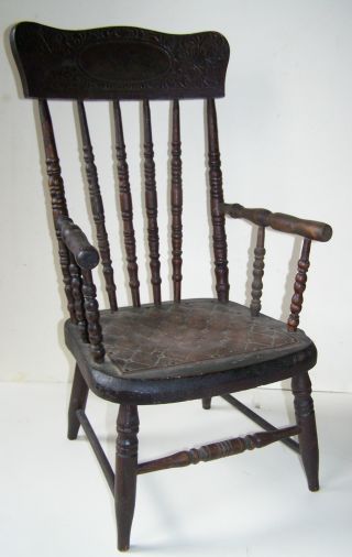 Antique Child ' S Pressed Back Chair With Turned Spindles Condition photo