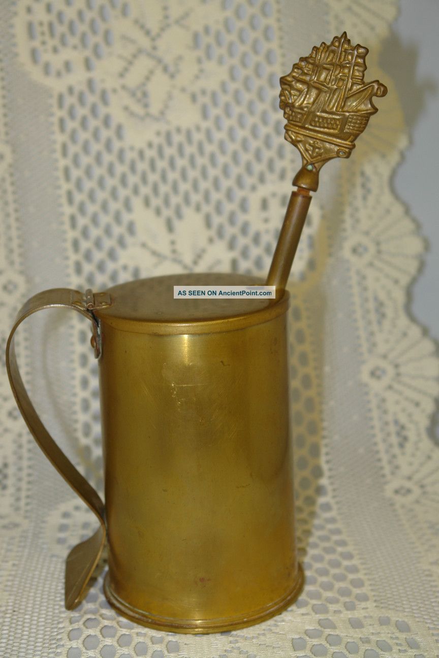 Antique Brass Fire Starter W/ Pumice Stone Pestle From Mitchell Canada 2 Pc Set Hearth Ware photo