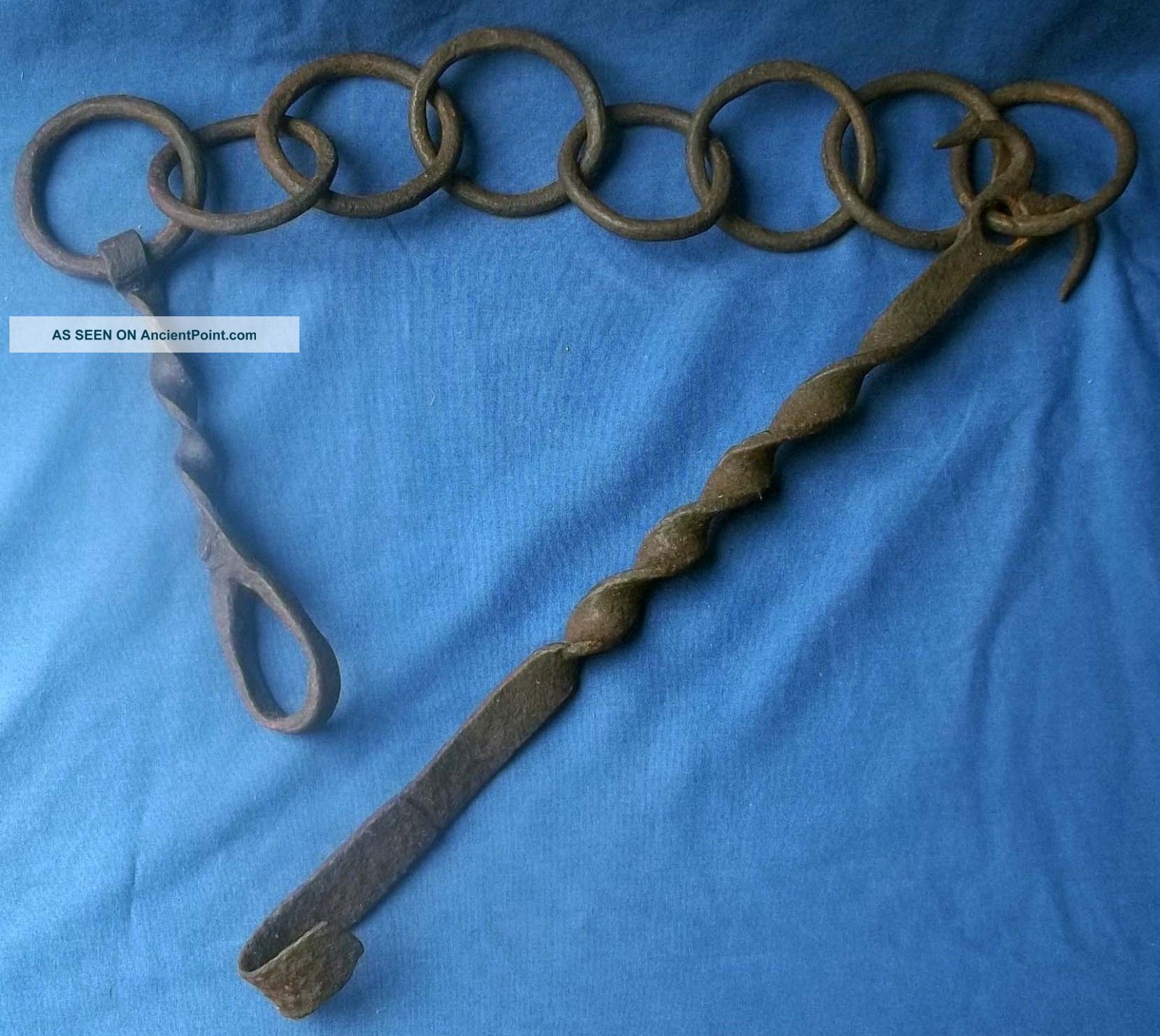 Antique 18th Century French Wrought Iron Hearth Cauldron Chain Primitives photo
