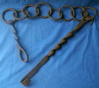 Antique 18th Century French Wrought Iron Hearth Cauldron Chain photo