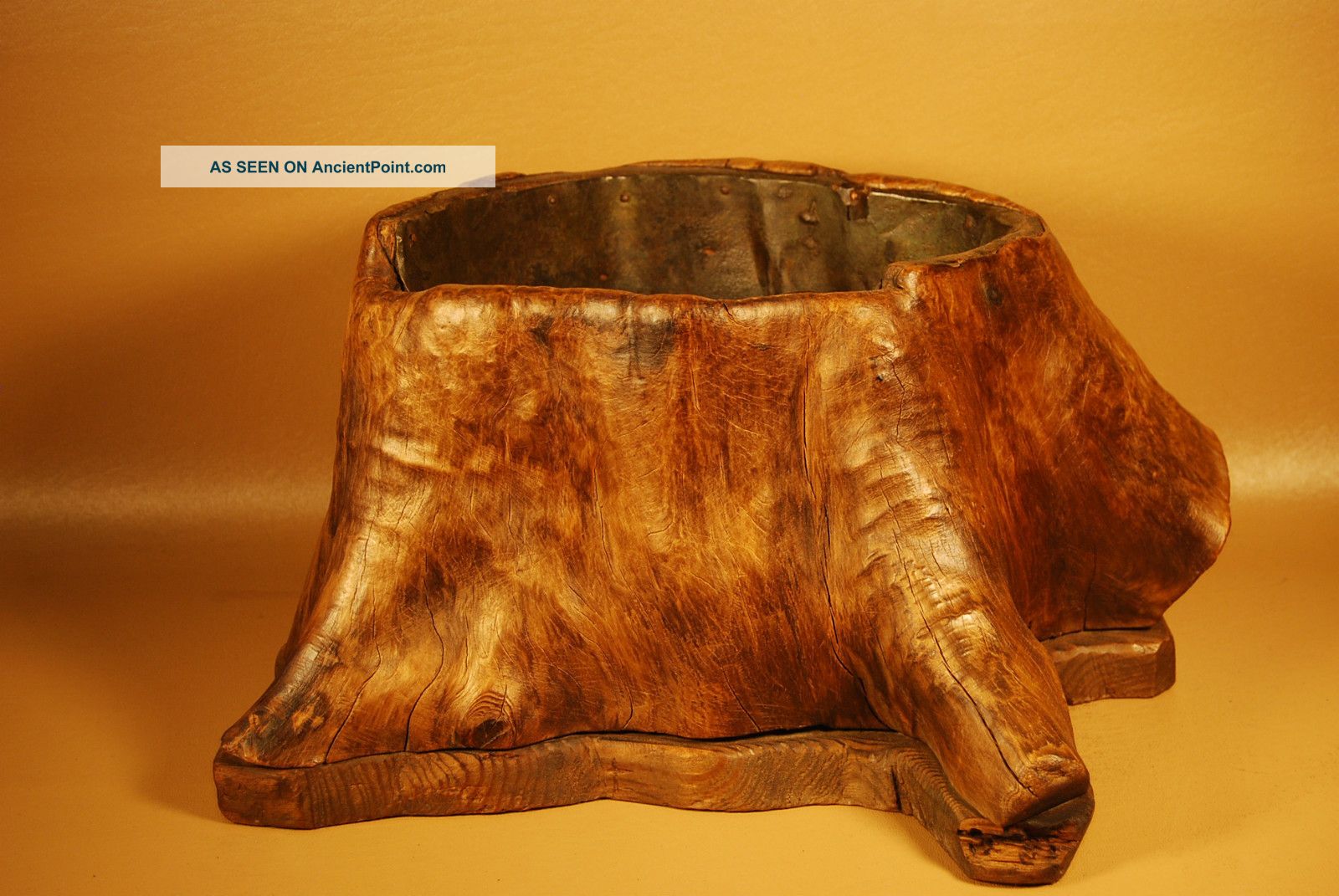 Japanese Antique Natural Wood Hibachi Vase Ikebana Flower Pot, Vases photo