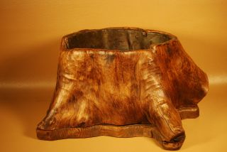 Japanese Antique Natural Wood Hibachi Vase Ikebana Flower Pot, photo