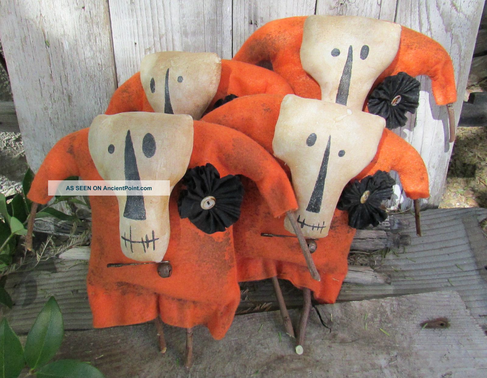 4 Primitive Halloween Orange Frank N Stein Ornies Primitives photo