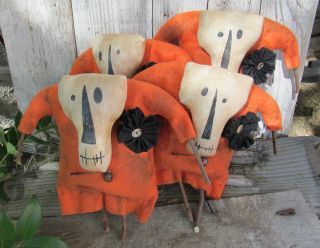 4 Primitive Halloween Orange Frank N Stein Ornies photo