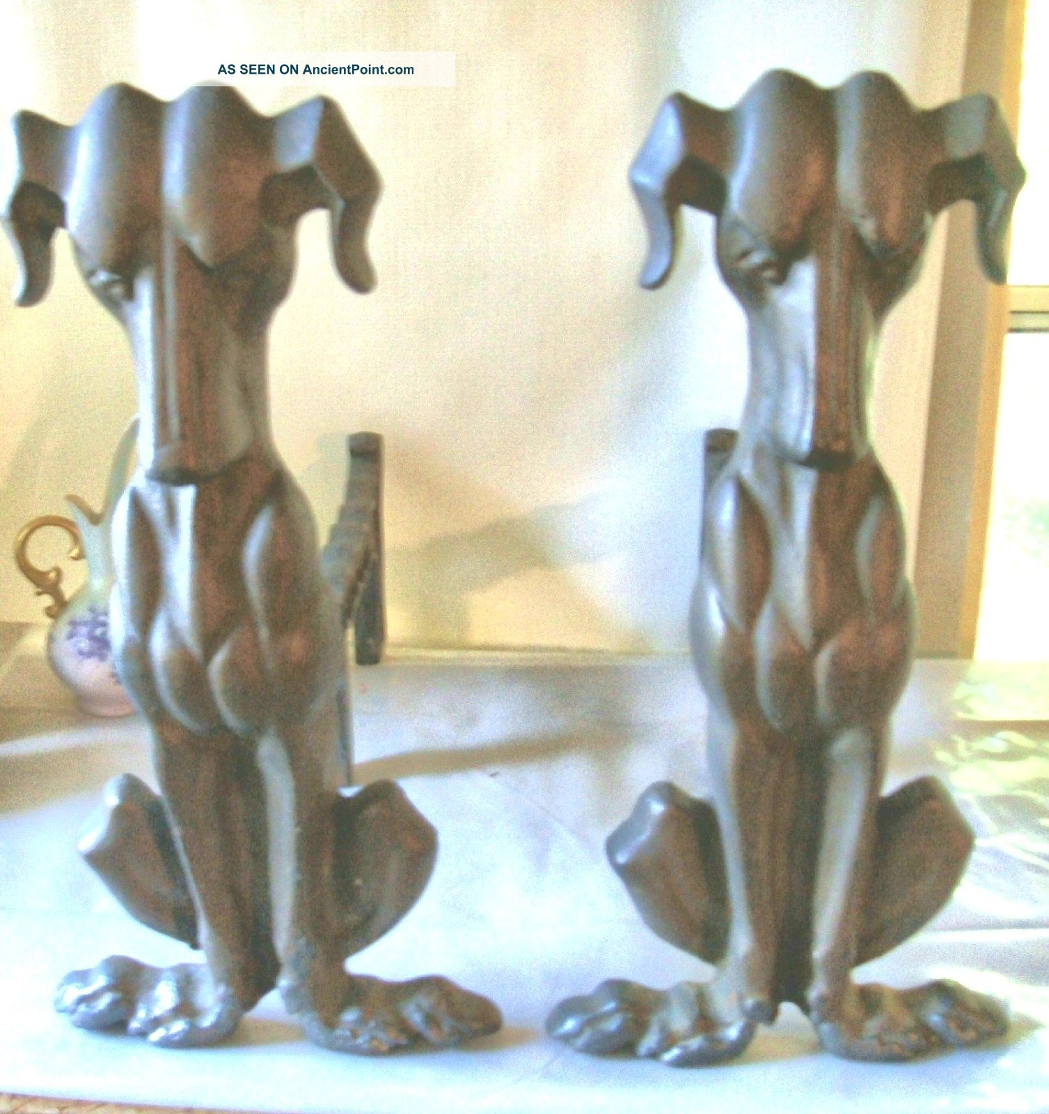 Andirons Vintage Cast Iron Dogs - - Deco Hounds Hearth Ware photo