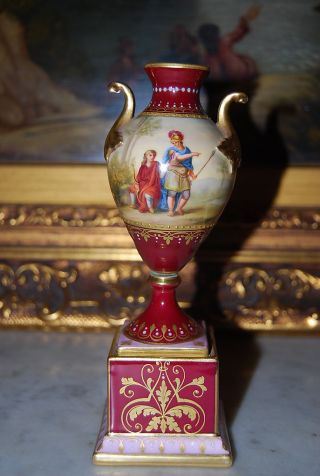 Royal Vienna Neoclassical Burgundy Vase Urn Hand Painted By K.  Woh photo