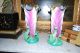 Rare Pair Of Old Paris Double Sided Flower Vases Done In Pink Green And Gold Vases photo 4