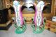 Rare Pair Of Old Paris Double Sided Flower Vases Done In Pink Green And Gold Vases photo 5