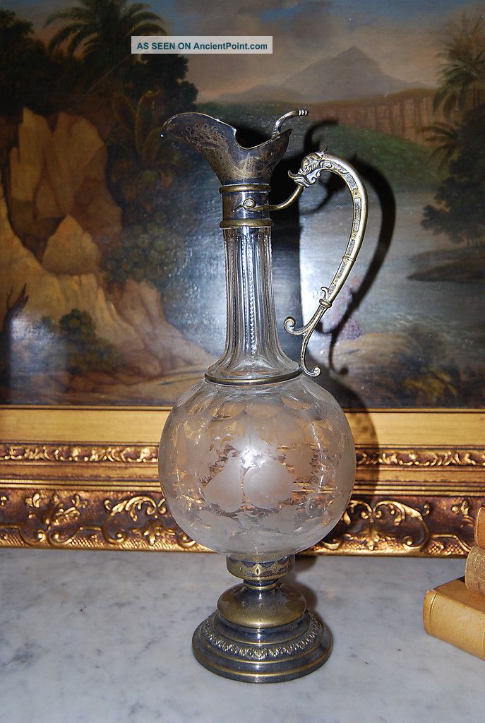 Danish Madsen Baagues 1800 ' S Victorian Silver Plate Mounted Crystal Wine Carafe Decanters photo