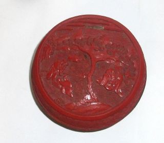 Old 19th Century Chinese Floral Cinnabar Lacquer Jar Box photo