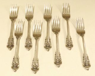Wallace Grande Baroque Sterling Silver Set 8 Luncheon Fork Lunch photo