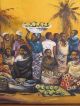 Large African Oil Painting Tribal Group Scene Signed John Njenga Kenya Other photo 9