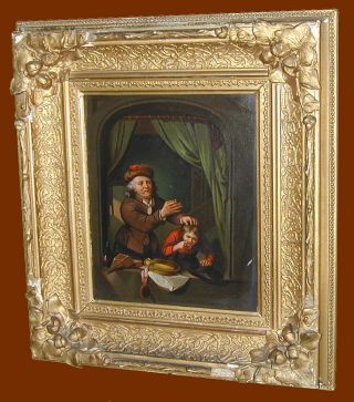 18c Oil Painting On Panel Dentist Extracting Childs Tooth Student Of Gerrit Dou photo