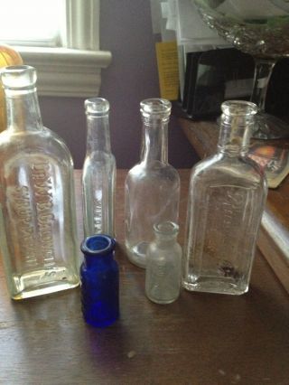 Antique Embissed Glass Bottle Of 6 Cobalt Blue Rawleighs Foley Castoria photo