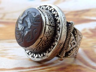 Antique Ethnic Middle Eastern Red Agate Aqeeq Ring Jewelry Carnelian photo