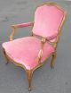 Pair Of French Provincial Ornate Carved Wood Pink Velvet Accent Arm Chairs Post-1950 photo 2