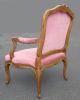 Pair Of French Provincial Ornate Carved Wood Pink Velvet Accent Arm Chairs Post-1950 photo 3