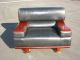 Vintage Contemporary Black Leather Lounging Chair Red Wood Panel Armrests Post-1950 photo 1