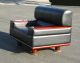 Vintage Contemporary Black Leather Lounging Chair Red Wood Panel Armrests Post-1950 photo 3